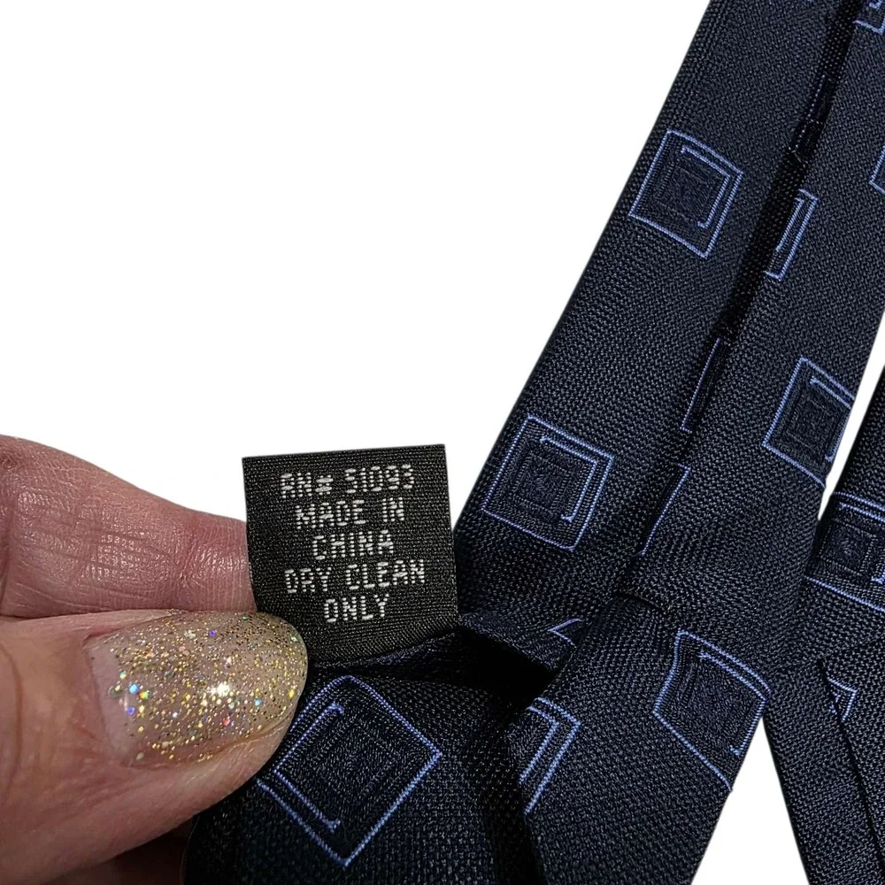 Alan Flusser‎ Mens Silk Necktie Square Pattern Blue Handmade Luxury Formal
